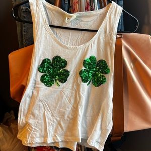 PINK Victoria's Secret White Tank Top with Green Shamrocks